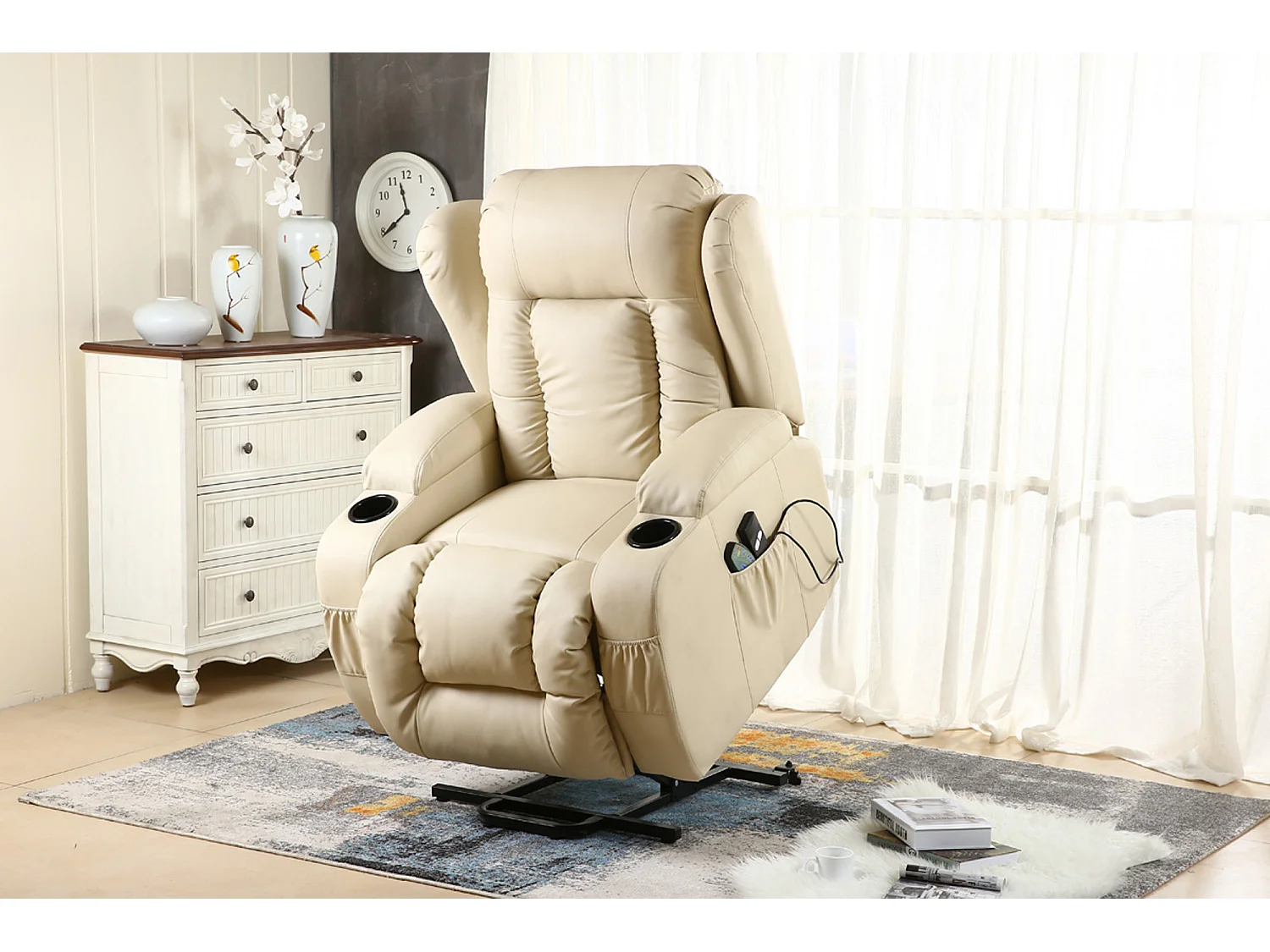 Caesar Single Motor Rise Recliner Bonded Leather Heat & Massage Chair