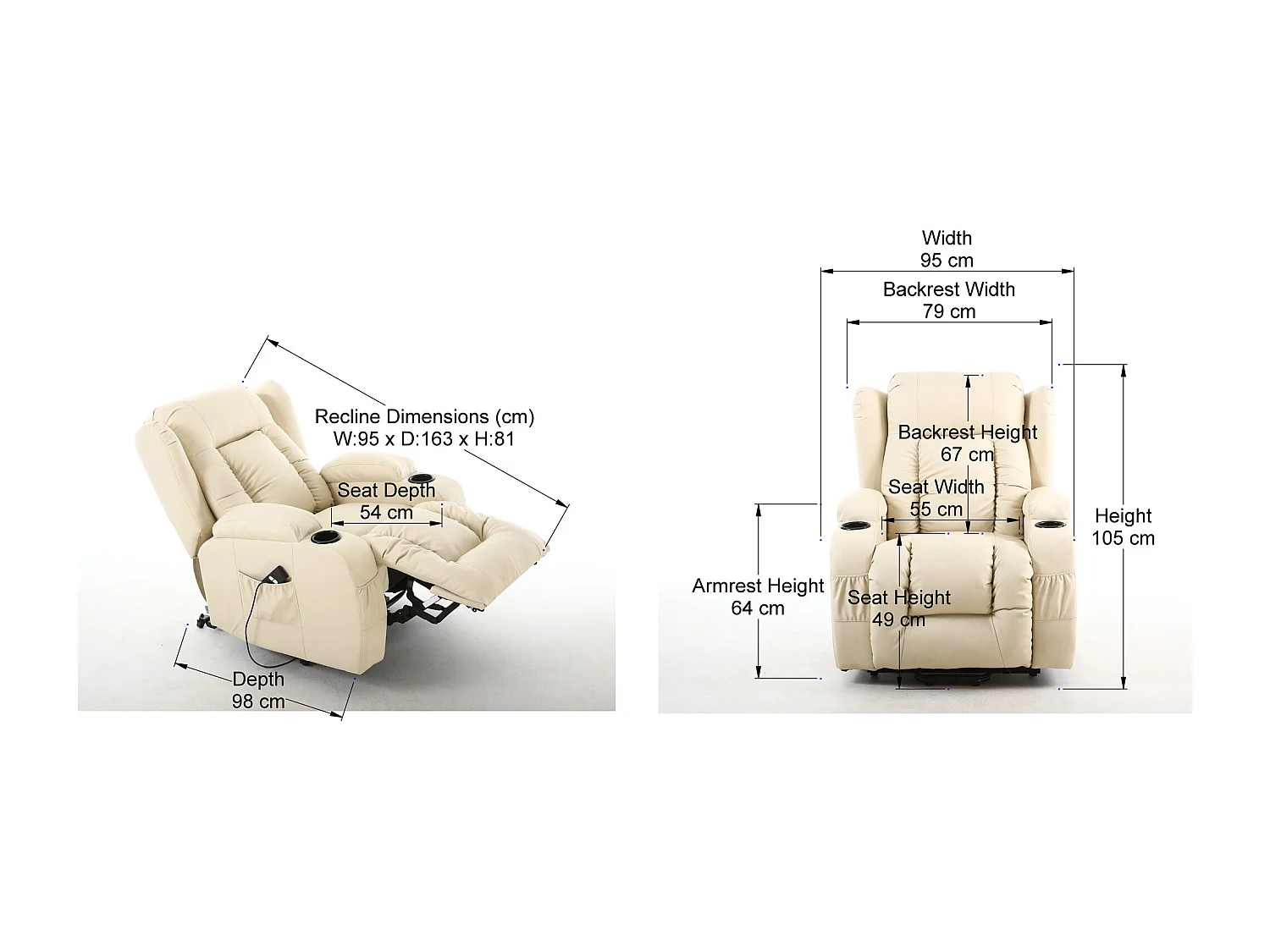 Caesar Single Motor Rise Recliner Bonded Leather Heat & Massage Chair