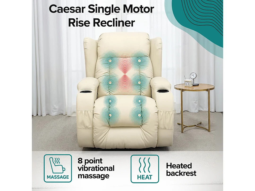 Caesar Single Motor Rise Recliner Bonded Leather Heat & Massage Chair