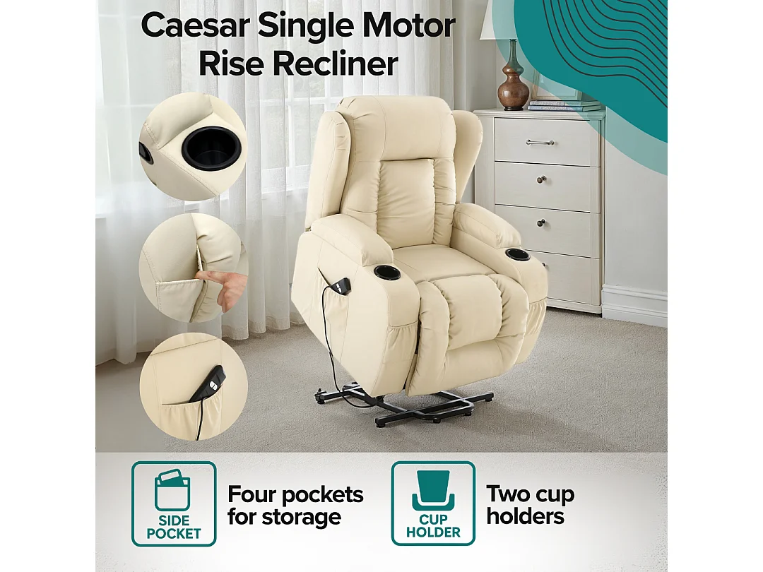 Caesar Single Motor Rise Recliner Bonded Leather Heat & Massage Chair