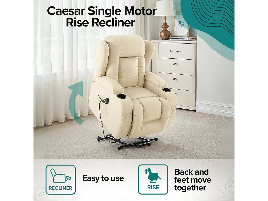 Caesar Single Motor Rise Recliner Bonded Leather Heat & Massage Chair