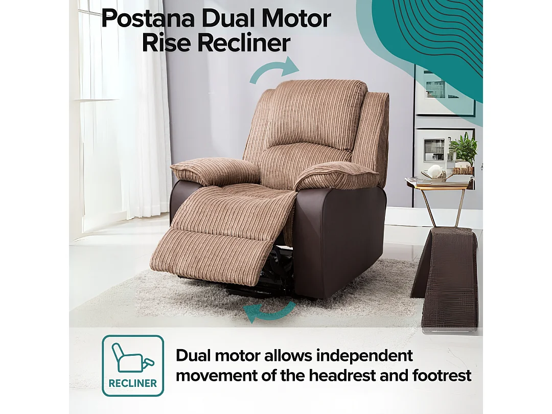 Postana Dual Motor Electric Rise Recliner Jumbo Cord Fabric Chair