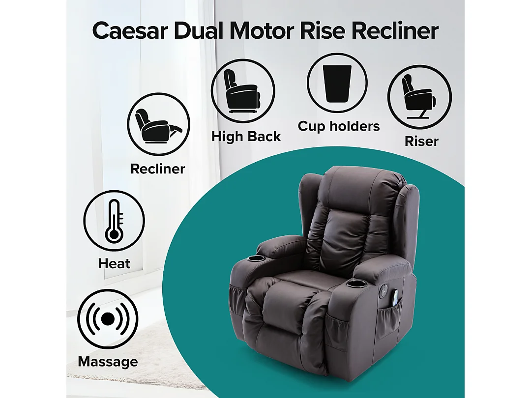 Caesar Dual Motor Rise Recliner Bonded Leather Heat And Massage Chair
