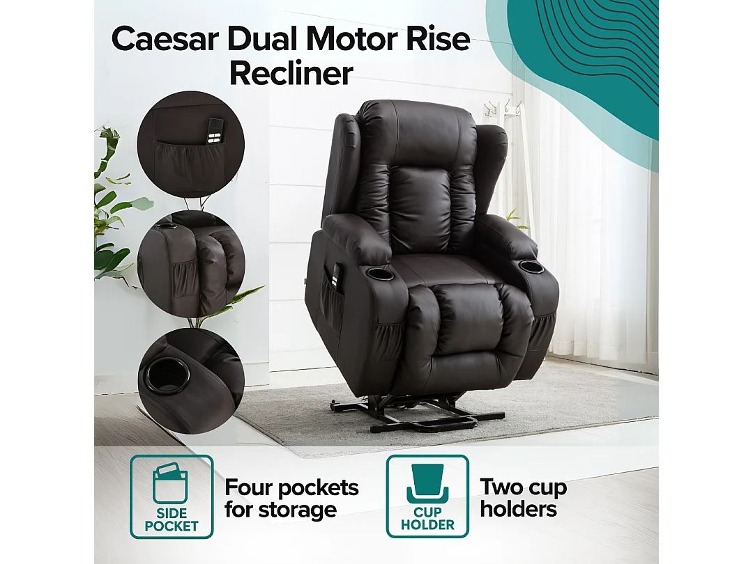 Caesar Dual Motor Rise Recliner Bonded Leather Heat And Massage Chair