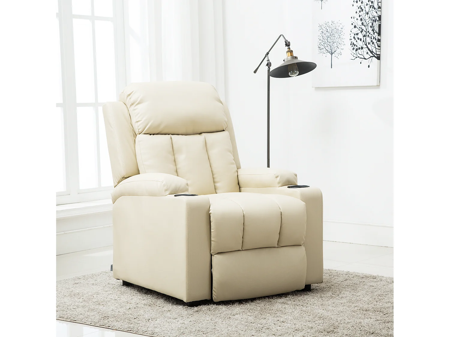 Studio Bonded Leather Recliner w Drink Holders Sofa Chair