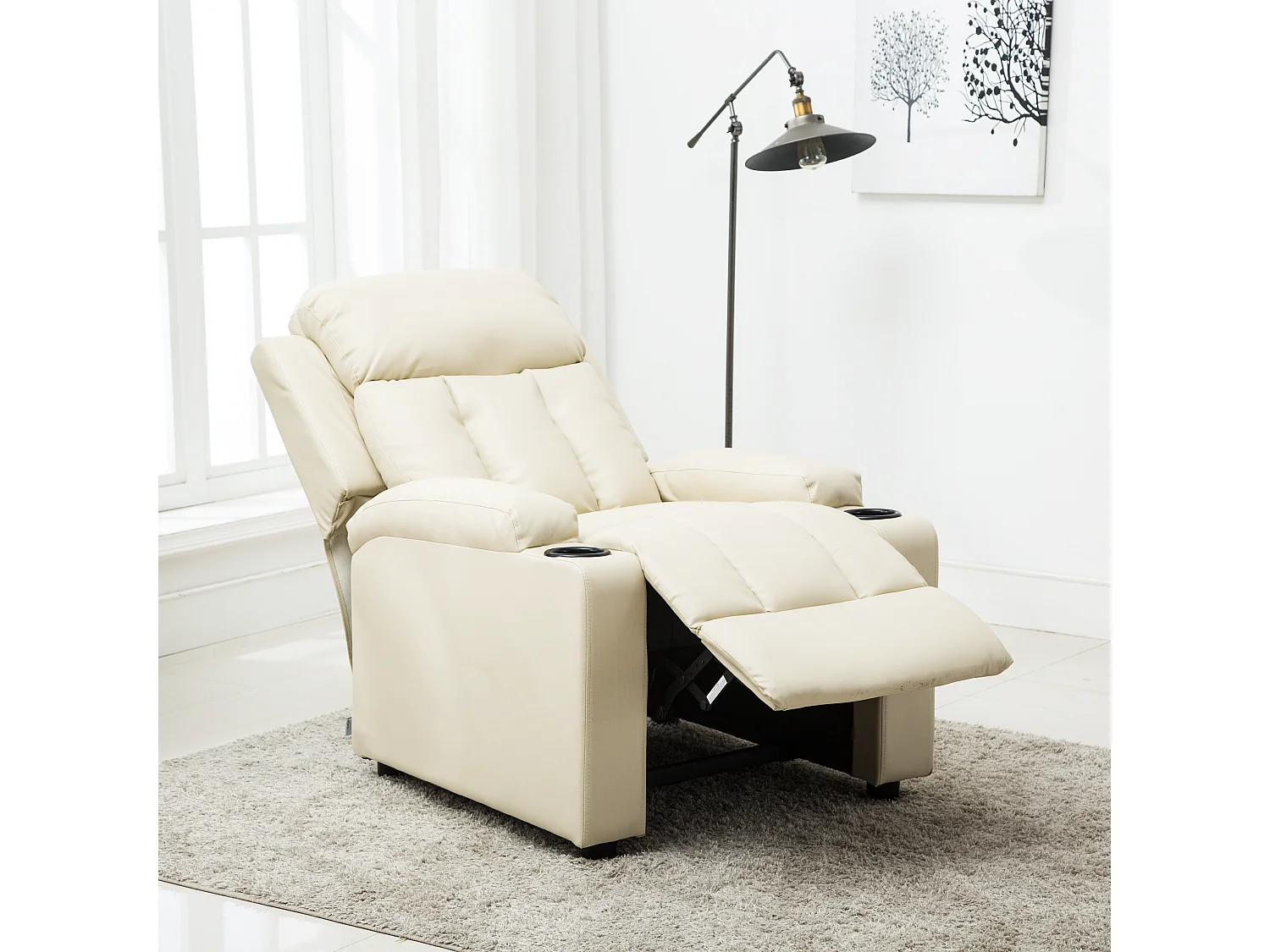Studio Bonded Leather Recliner w Drink Holders Sofa Chair