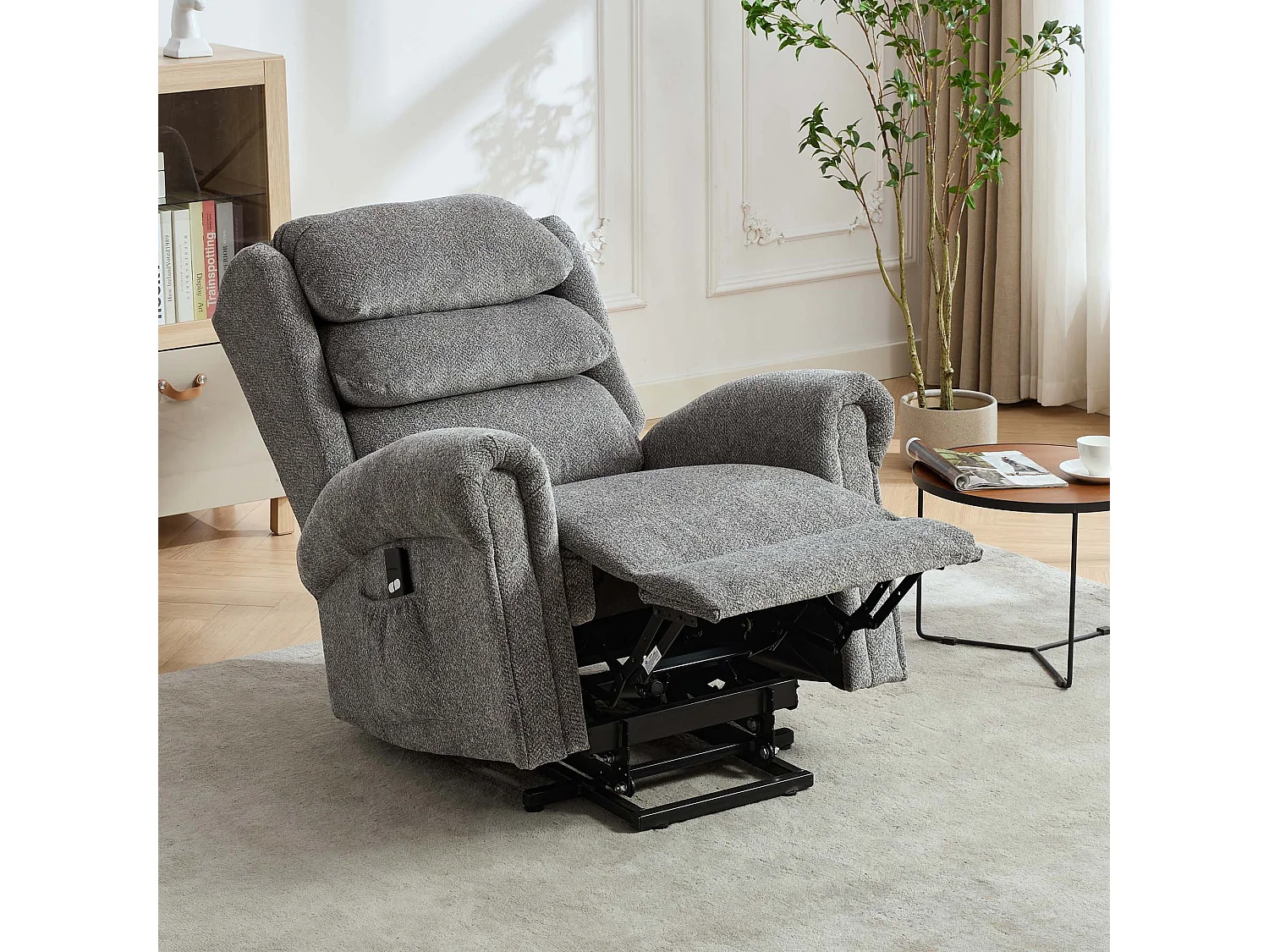 Belvoir Grey Fabric Single Motor Mobility Rise Recliner Chair