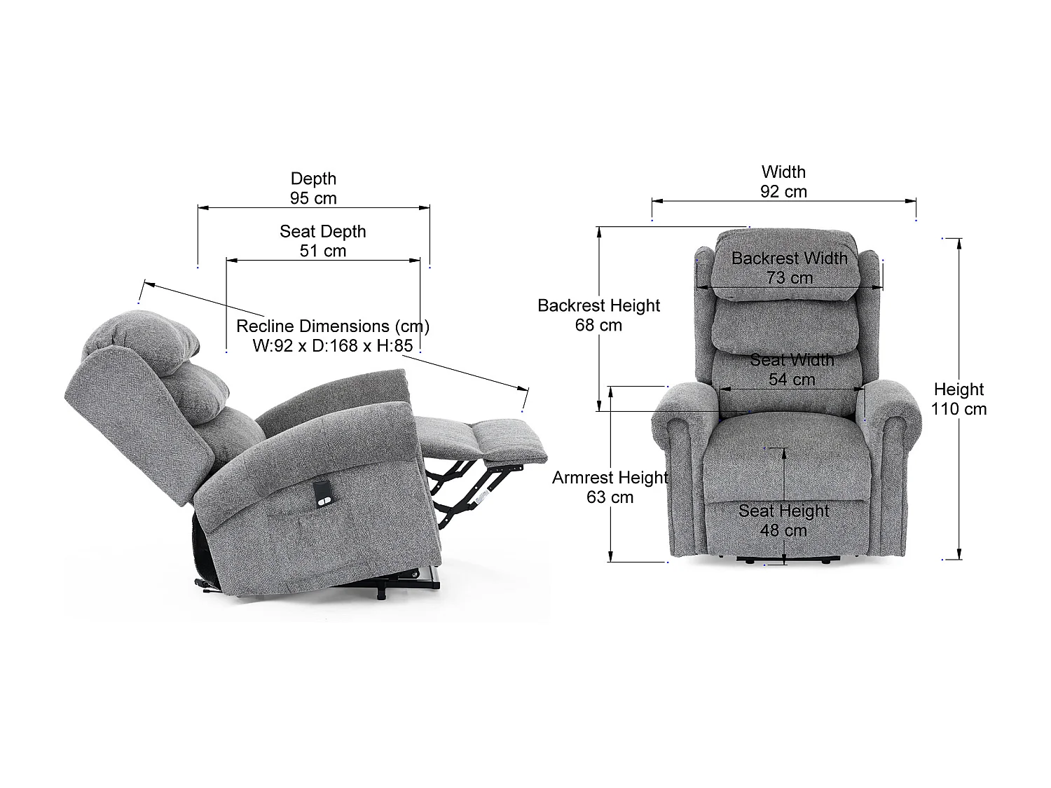 Belvoir Grey Fabric Single Motor Mobility Rise Recliner Chair
