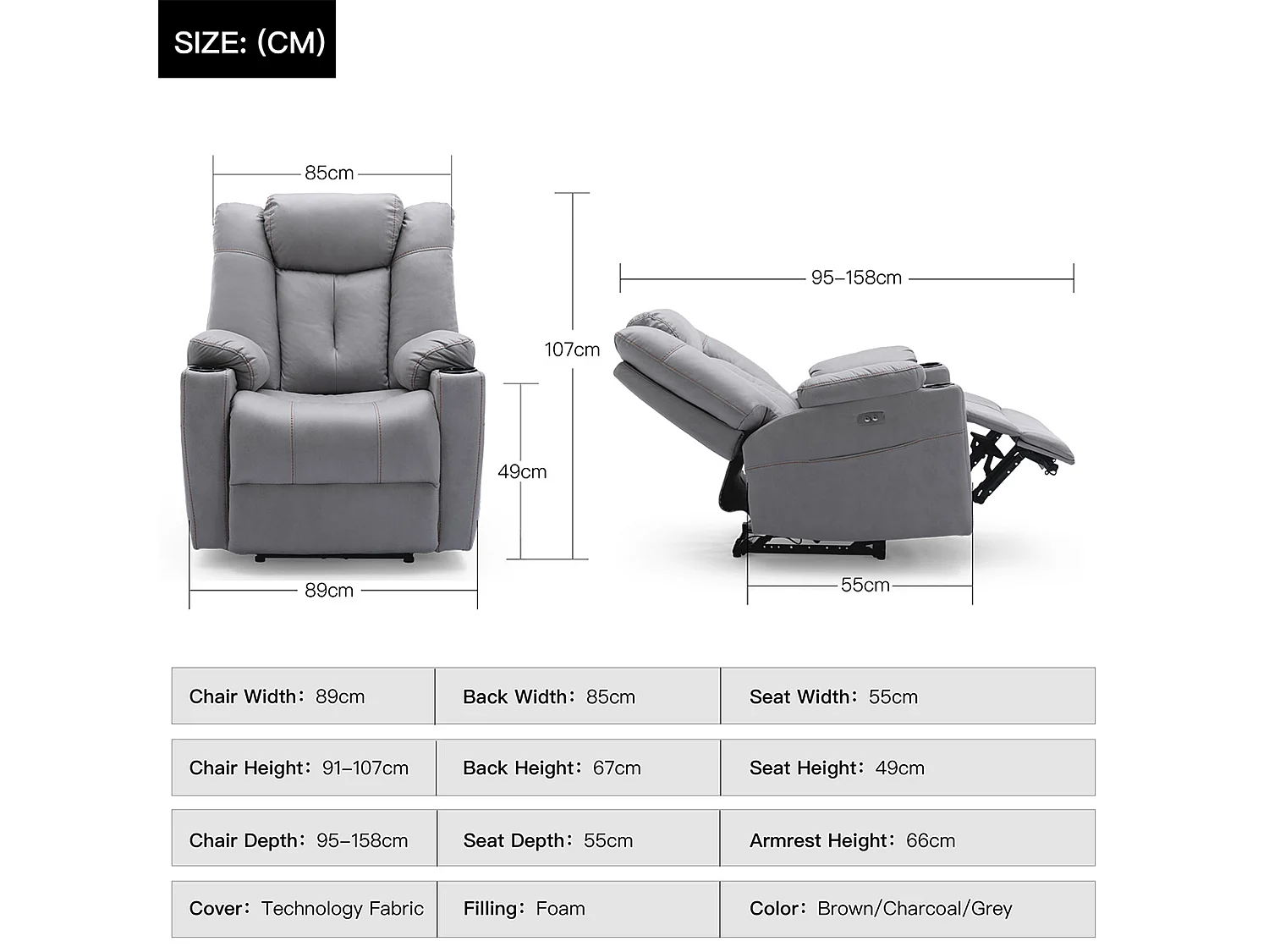 Afton Electric Technology Fabric Auto Recliner USB Lounge Sofa Chair