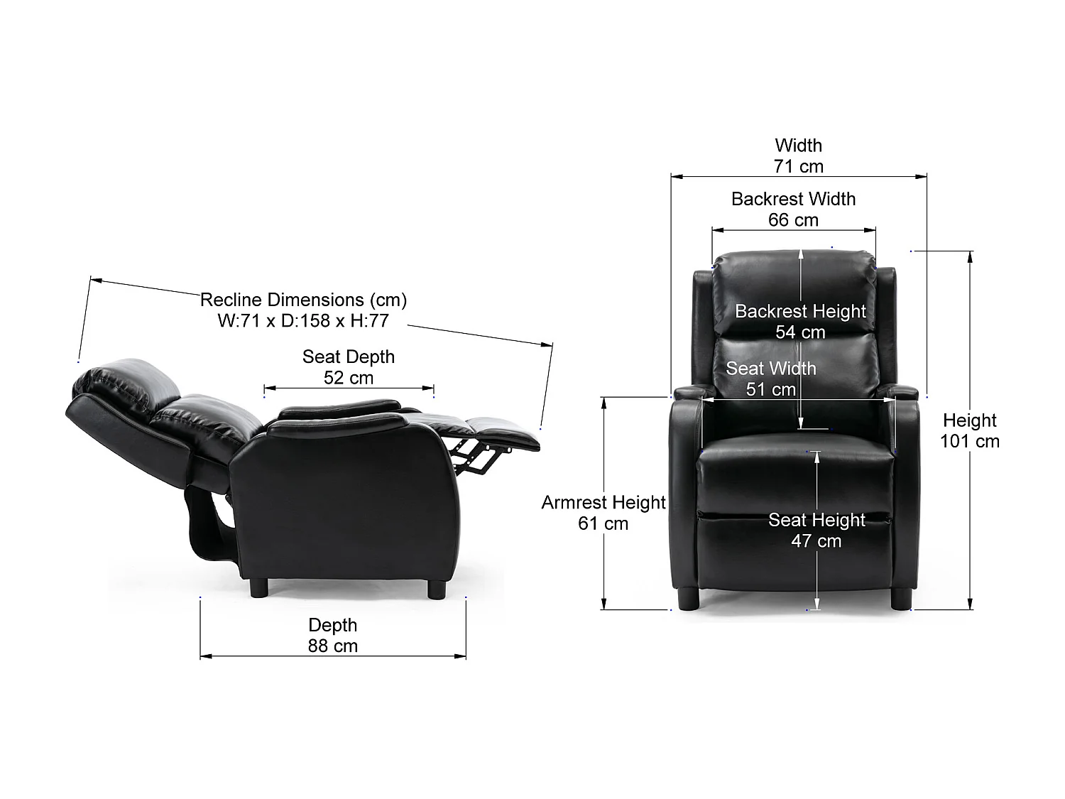 Churwell Bonded Leather Pushback Recliner Armchair Sofa Cinema Chair