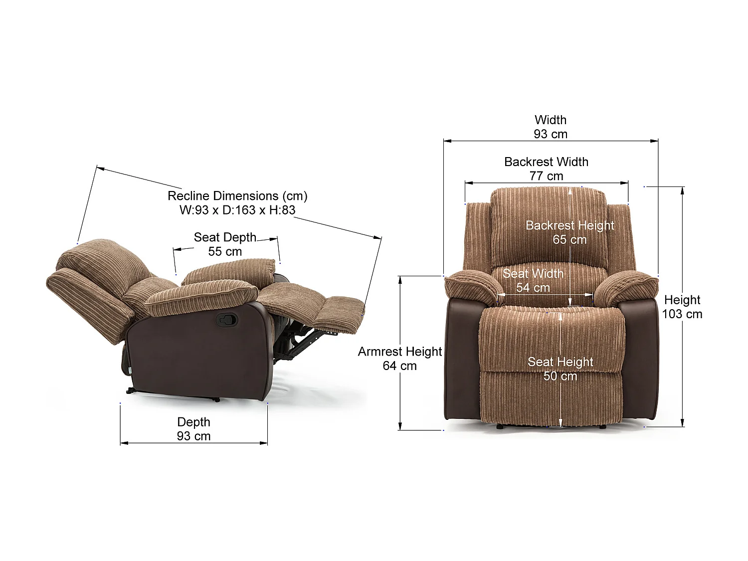 Postana Jumbo Cord Fabric Manual Reclining Lounge Recliner Chair