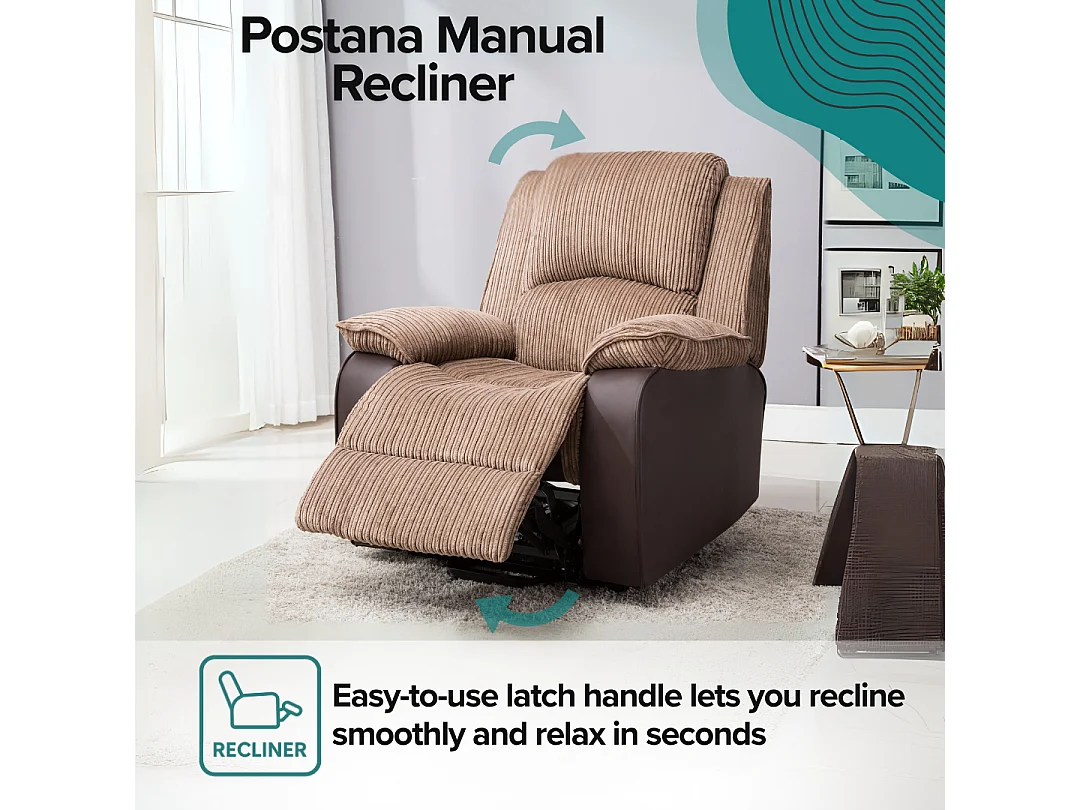 Postana Jumbo Cord Fabric Manual Reclining Lounge Recliner Chair