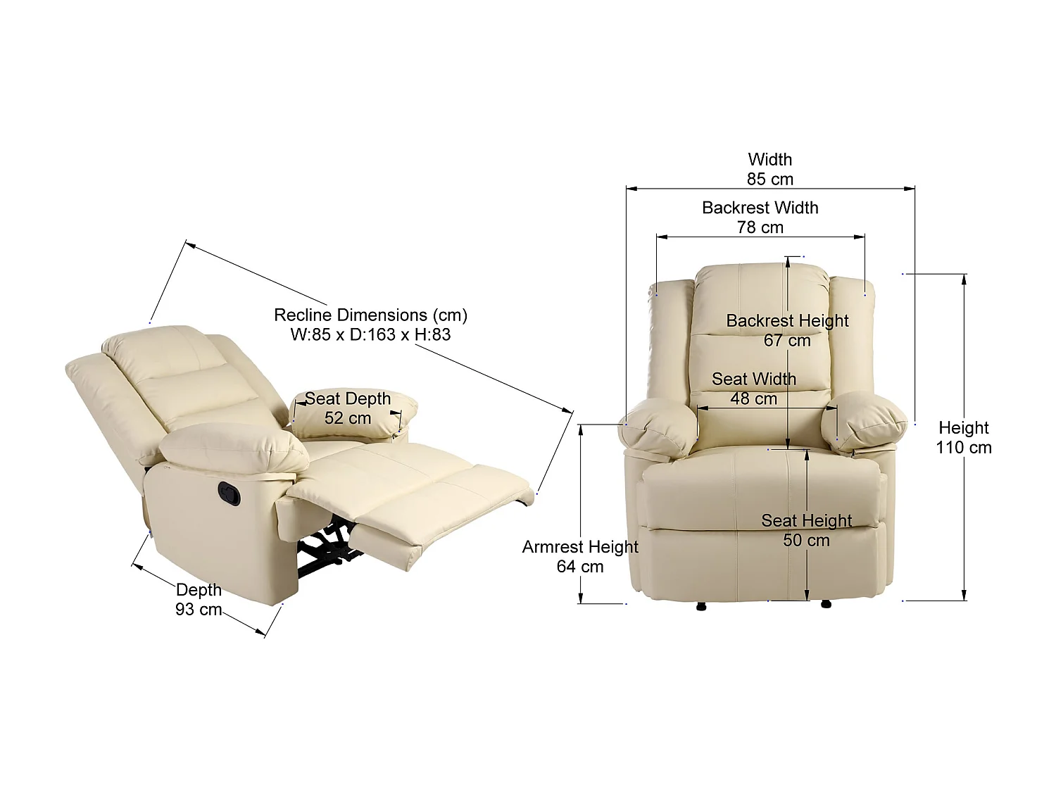 Loxley Bonded Leather Manual Recliner Armchair Sofa Home Lounge Chair
