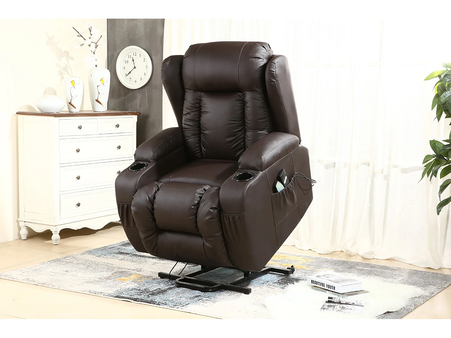 Caesar Single Motor Rise Recliner Bonded Leather Heat & Massage Chair