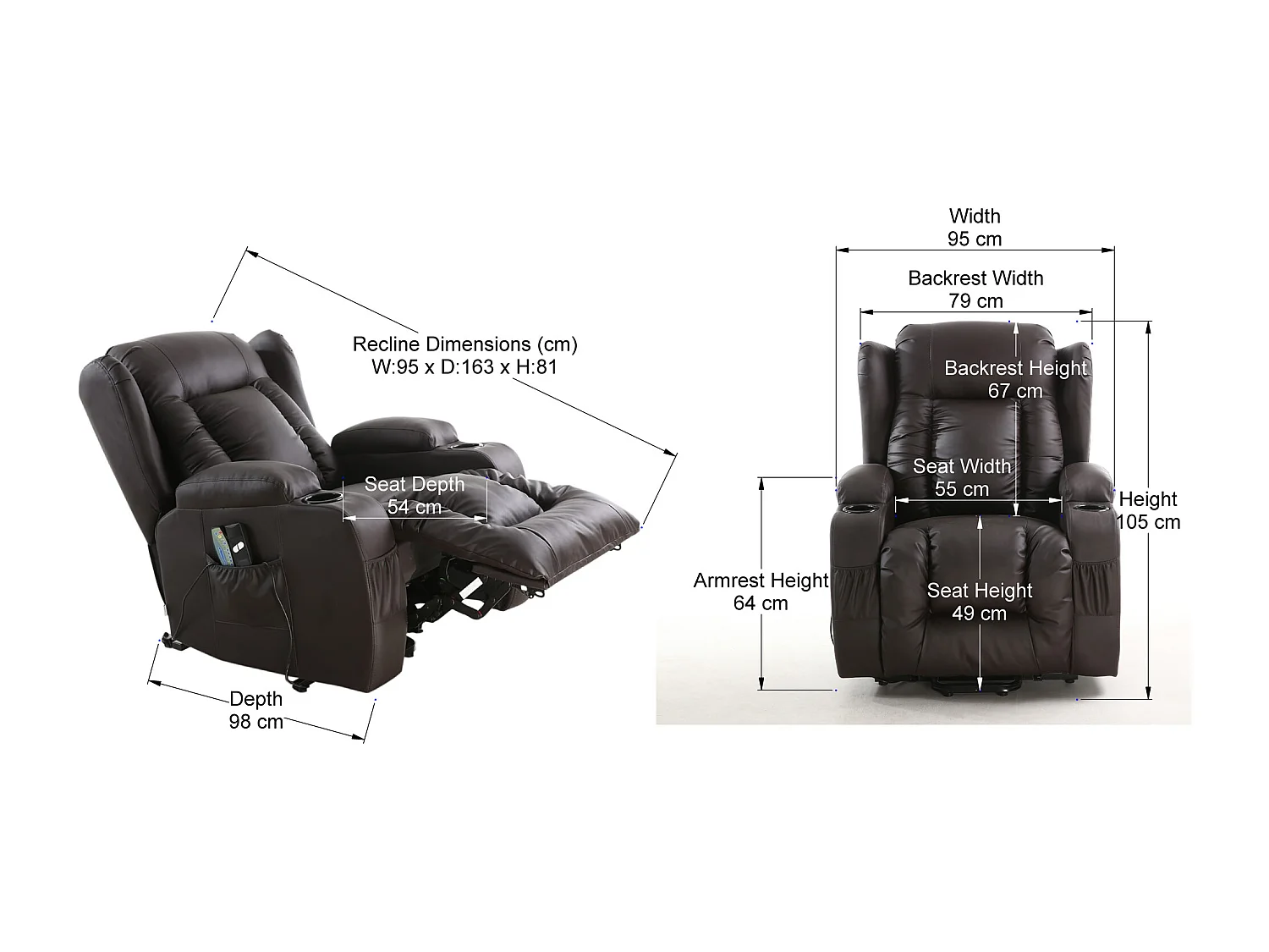 Caesar Single Motor Rise Recliner Bonded Leather Heat & Massage Chair