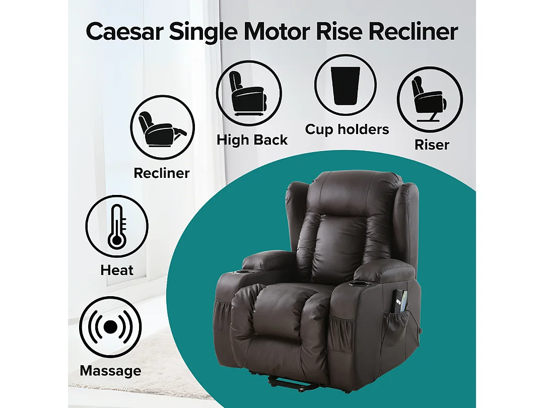 Caesar Single Motor Rise Recliner Bonded Leather Heat & Massage Chair