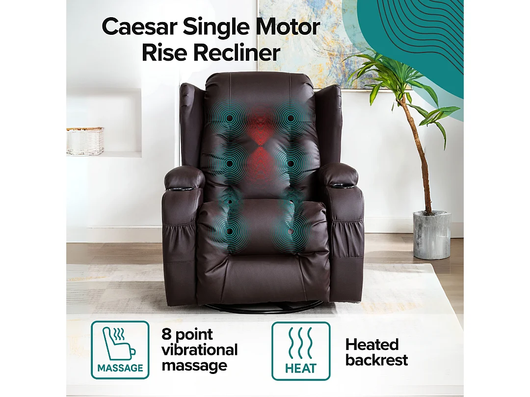 Caesar Single Motor Rise Recliner Bonded Leather Heat & Massage Chair