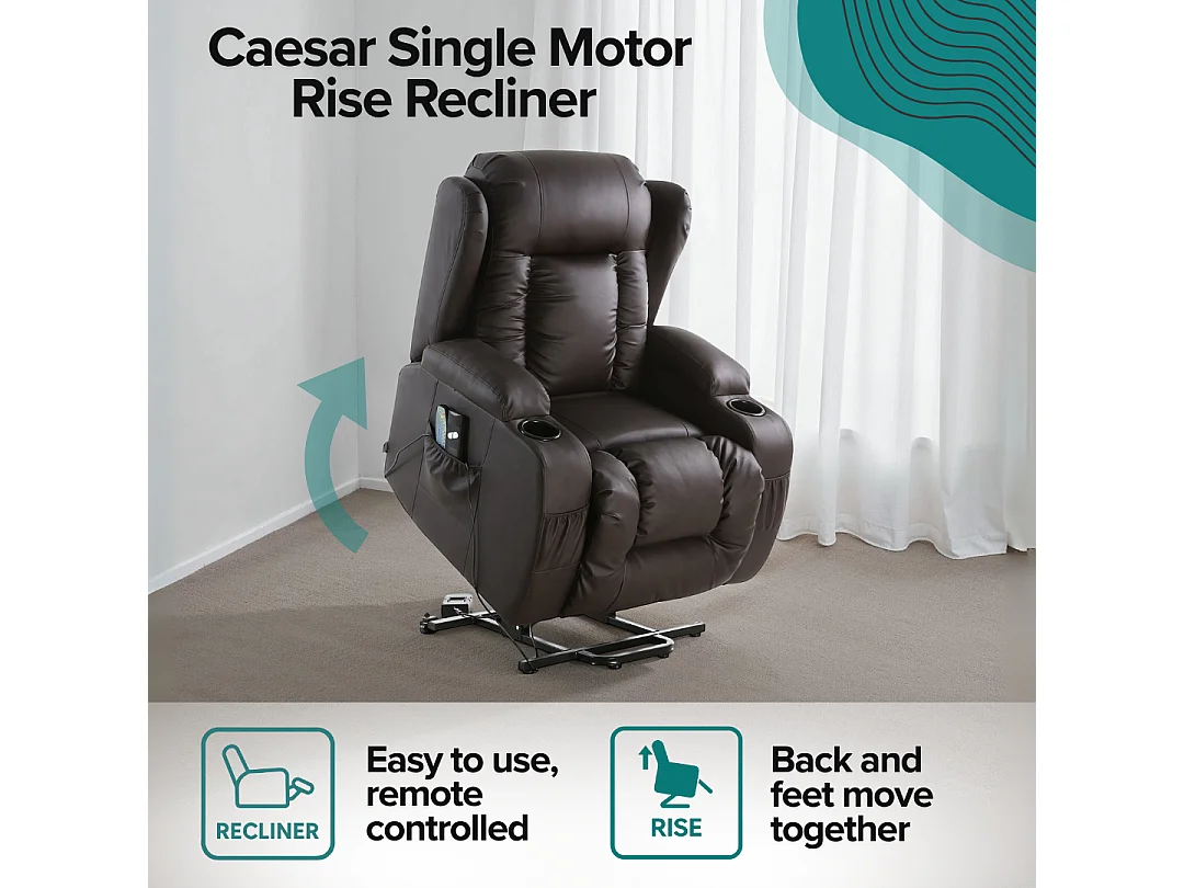 Caesar Single Motor Rise Recliner Bonded Leather Heat & Massage Chair