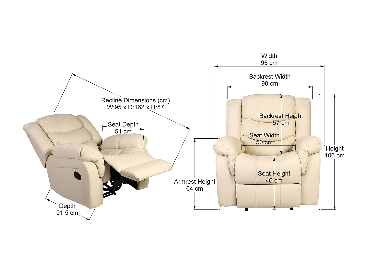 Seattle Manual Recliner Armchair Home Lounge Bonded Leather Chair