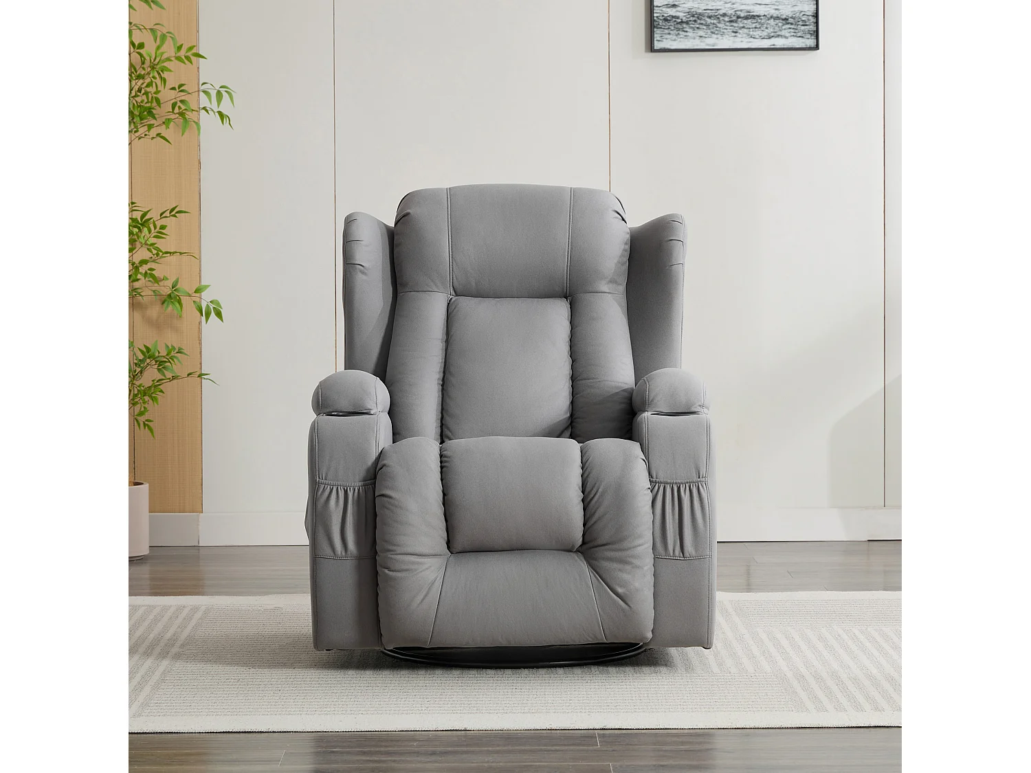Caesar Grey Technology Fabric Manual Recliner Rocking Swivel Heat & Massage Chair