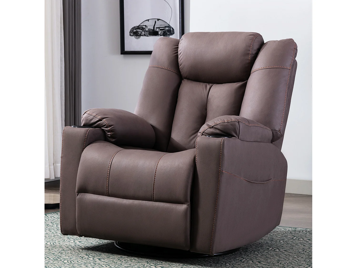 Afton Technology Fabric Recliner Rocking Swivel Cinema Sofa Chair