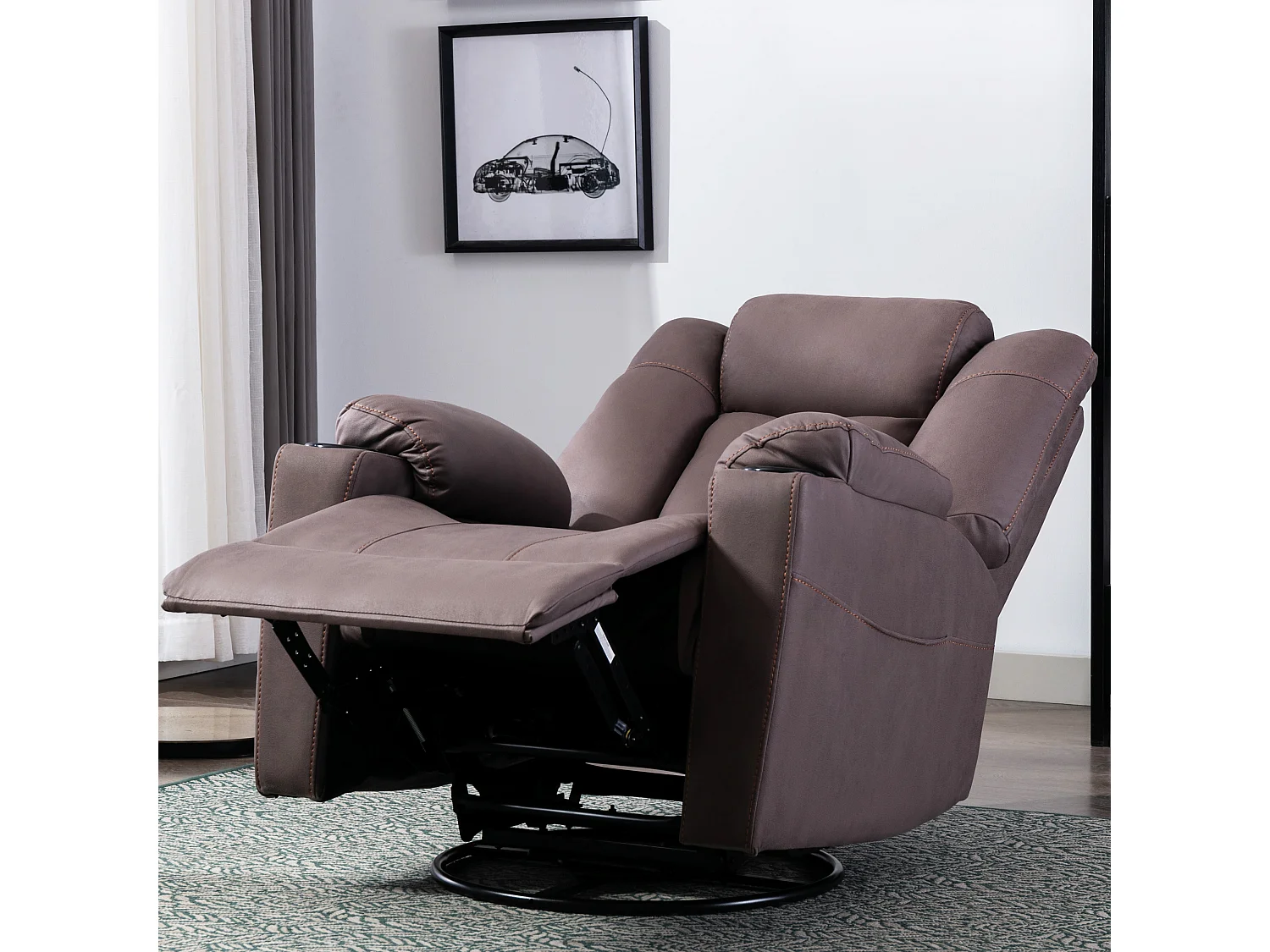 Afton Technology Fabric Recliner Rocking Swivel Cinema Sofa Chair