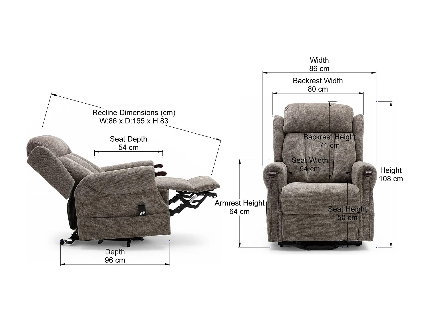 Halton Fabric Heavy Duty Single Motor Rise Recliner Lift Mobility Chair