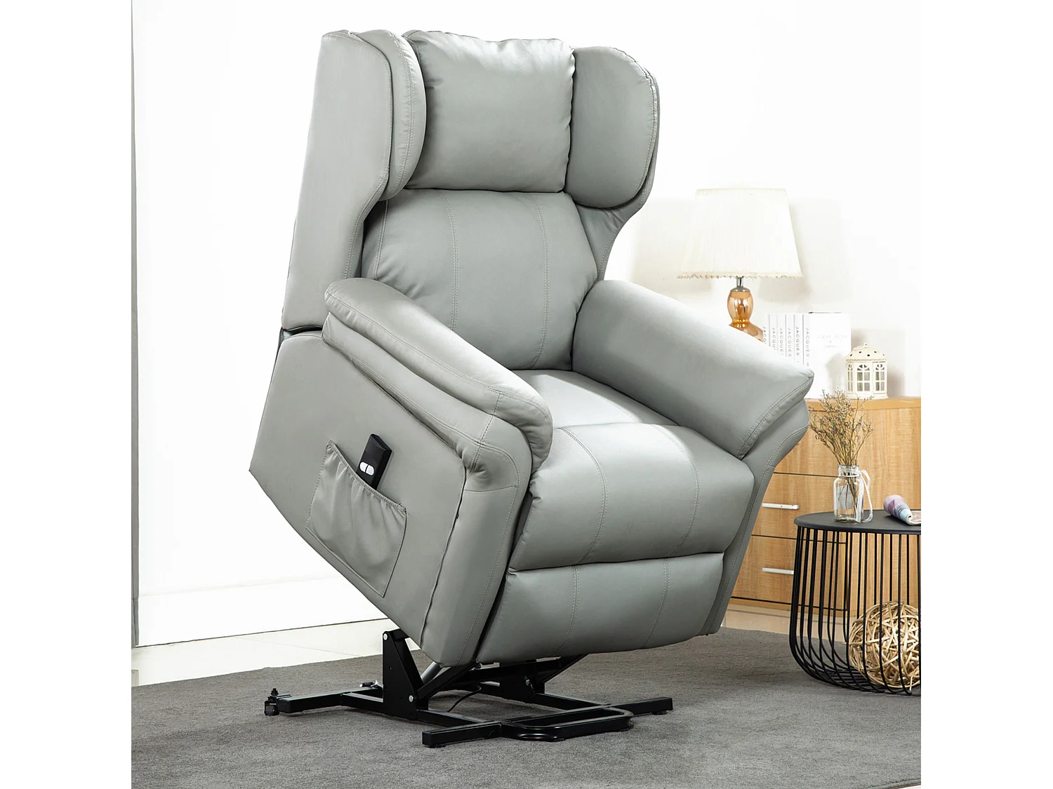Oakford Single Motor Rise Recliner Bonded Leather Wingback Chair