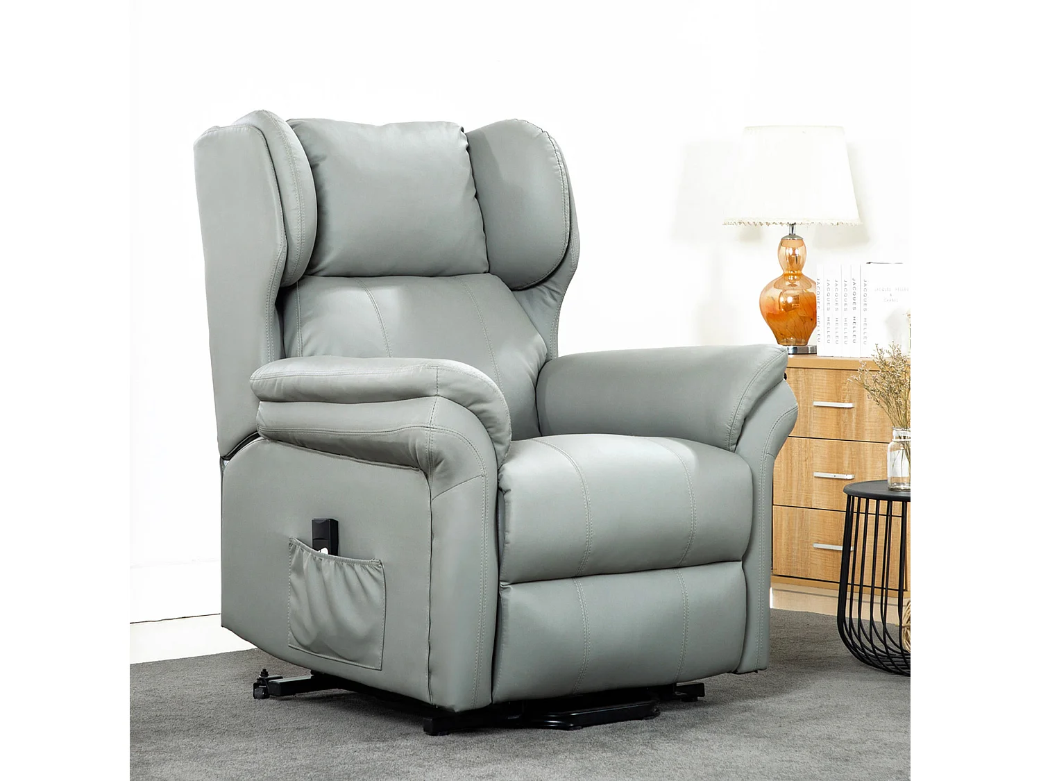 Oakford Single Motor Rise Recliner Bonded Leather Wingback Chair