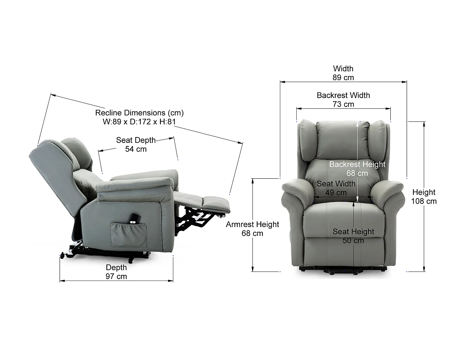 Oakford Single Motor Rise Recliner Bonded Leather Wingback Chair