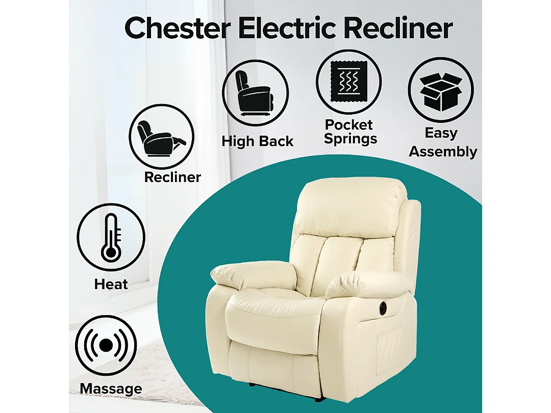 Chester Electric Bonded Leather Automatic Recliner Heat & Massage Chair