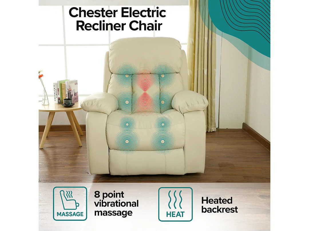 Chester Electric Bonded Leather Automatic Recliner Heat & Massage Chair