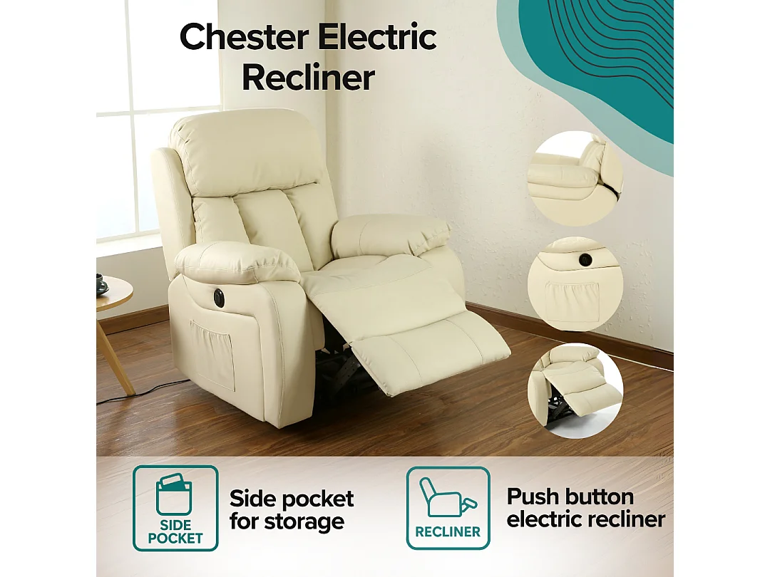 Chester Electric Bonded Leather Automatic Recliner Heat & Massage Chair