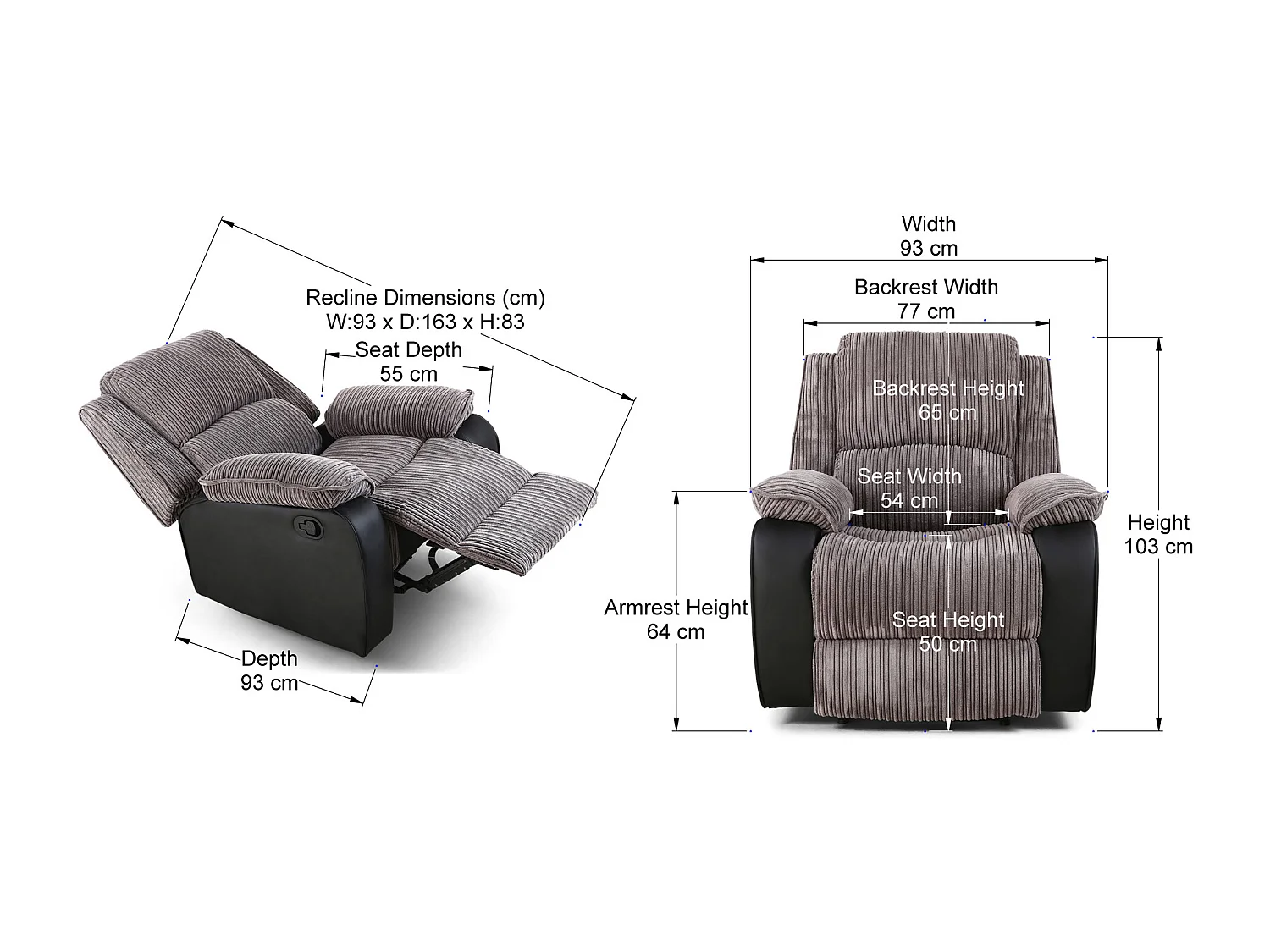 Postana Jumbo Cord Fabric Manual Reclining Lounge Recliner Chair