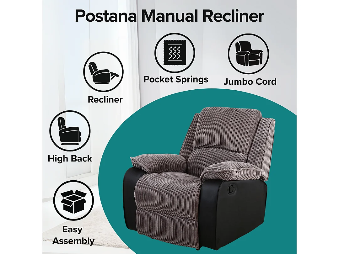 Postana Jumbo Cord Fabric Manual Reclining Lounge Recliner Chair