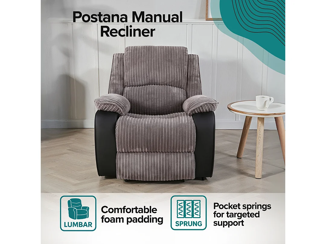 Postana Jumbo Cord Fabric Manual Reclining Lounge Recliner Chair