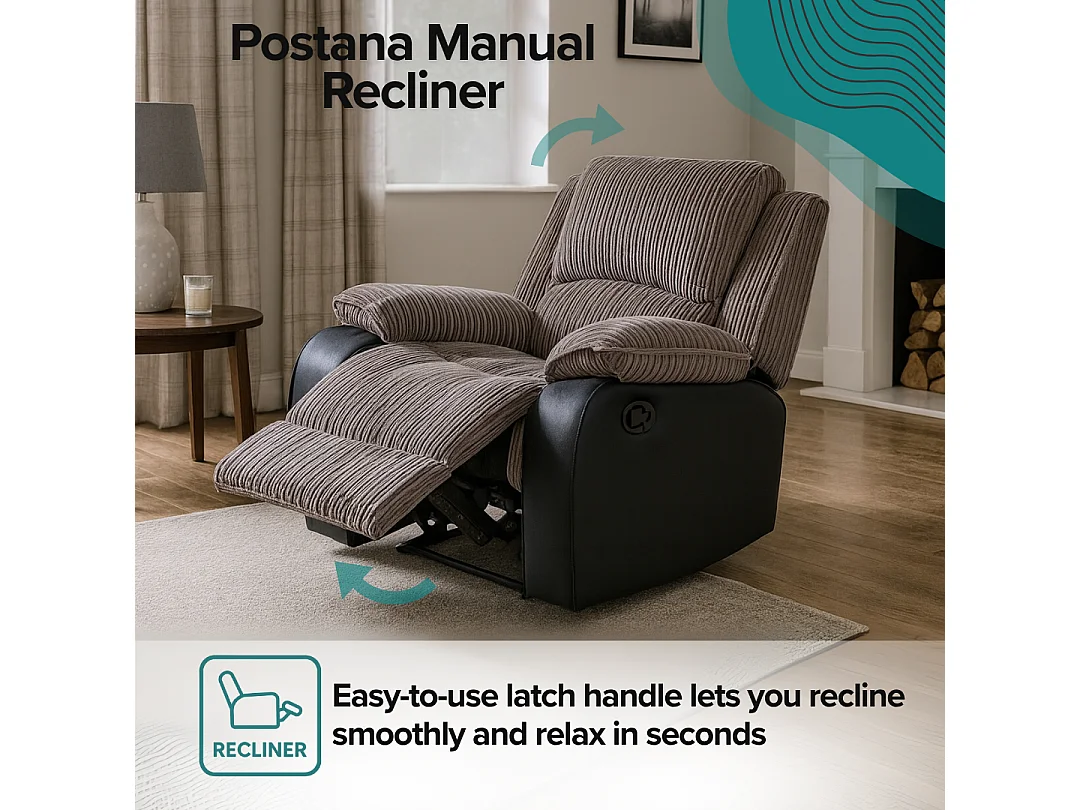 Postana Jumbo Cord Fabric Manual Reclining Lounge Recliner Chair