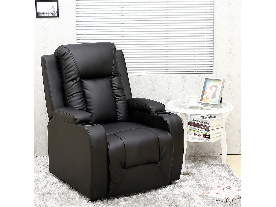 Oscar Pushback Recliner Bonded Leather w Cupholders Chair
