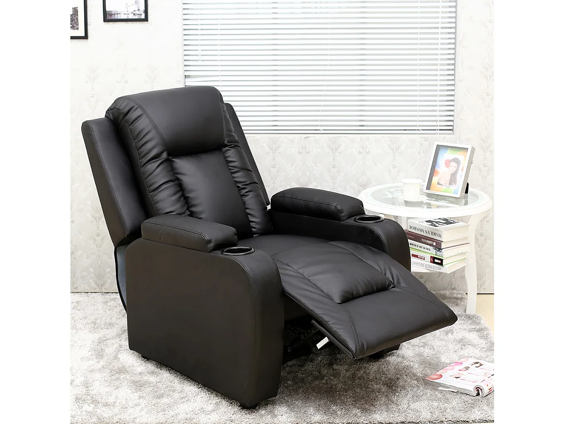 Oscar Pushback Recliner Bonded Leather w Cupholders Chair