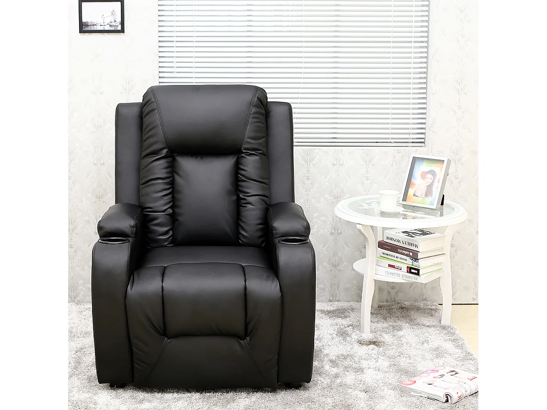 Oscar Pushback Recliner Bonded Leather w Cupholders Chair
