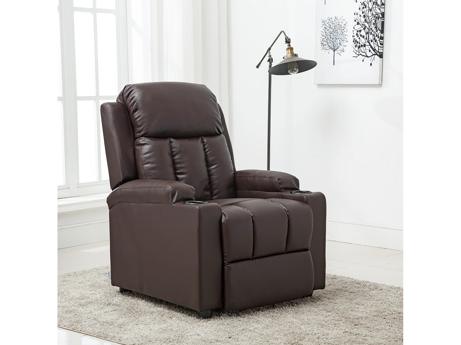 Studio Bonded Leather Recliner w Drink Holders Sofa Chair
