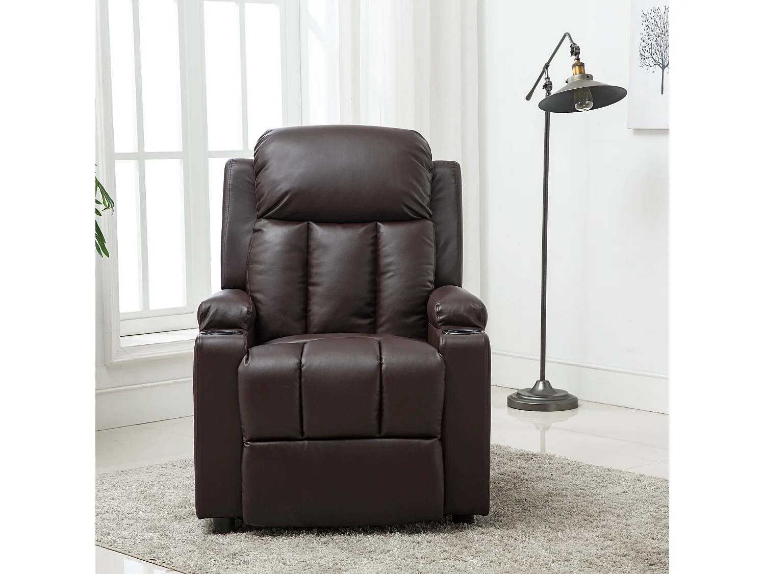 Studio Bonded Leather Recliner w Drink Holders Sofa Chair