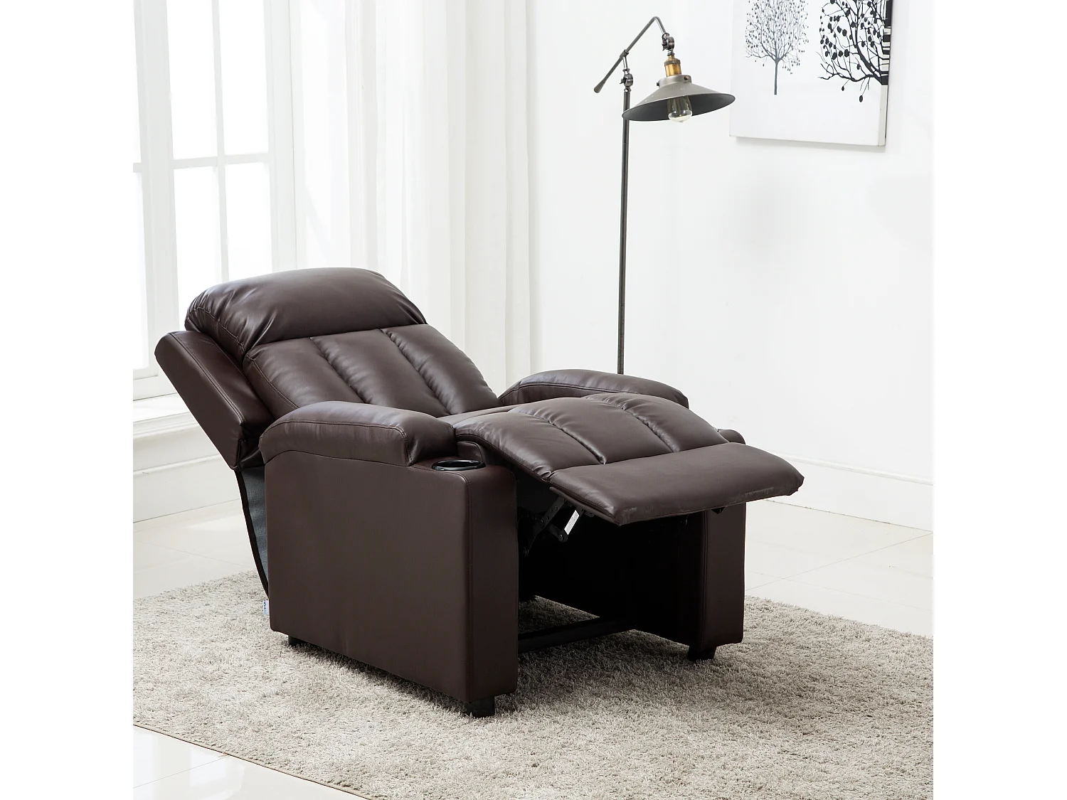 Studio Bonded Leather Recliner w Drink Holders Sofa Chair
