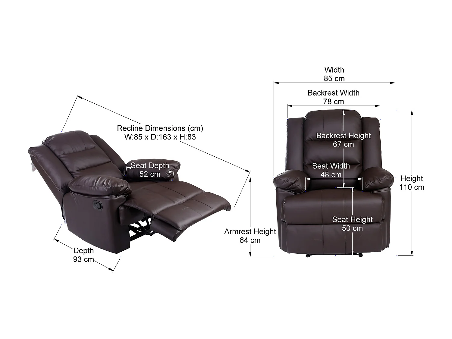 Loxley Bonded Leather Manual Recliner Armchair Sofa Home Lounge Chair
