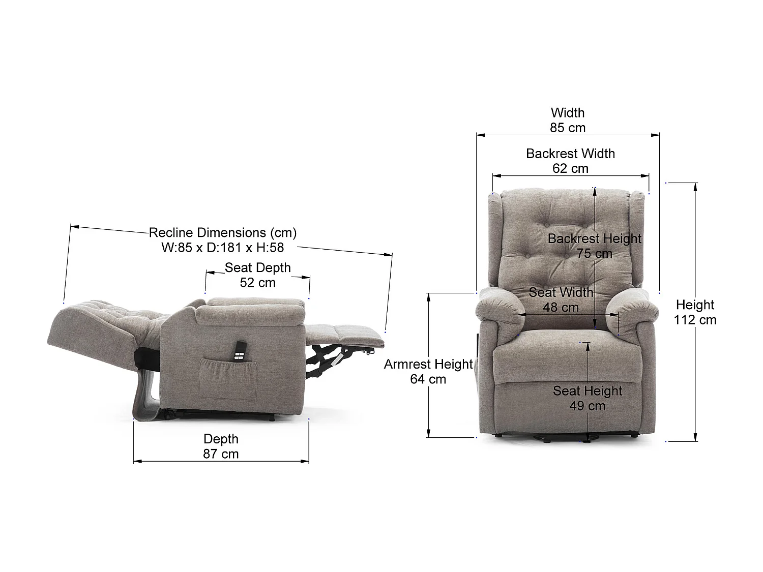 Barnsley Fabric Electric Dual Motor Rise Recliner Mobility Armchair