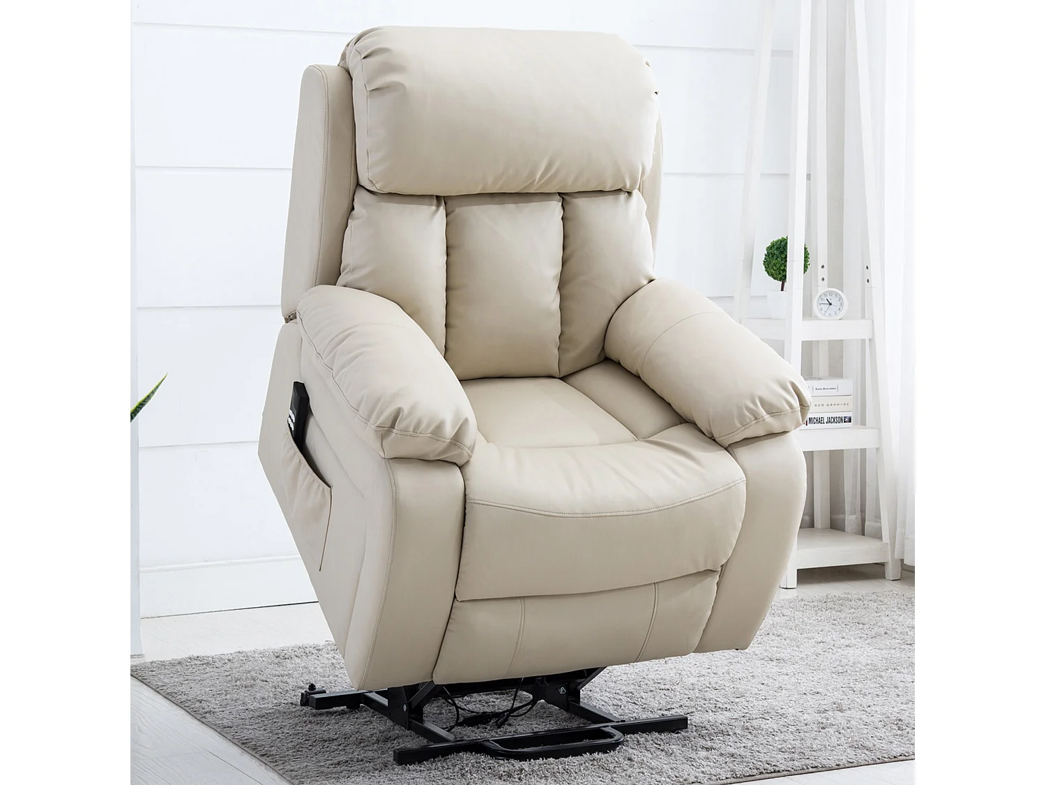 Chester Dual Motor Rise Recliner Heat and Massage Bonded Leather Chair