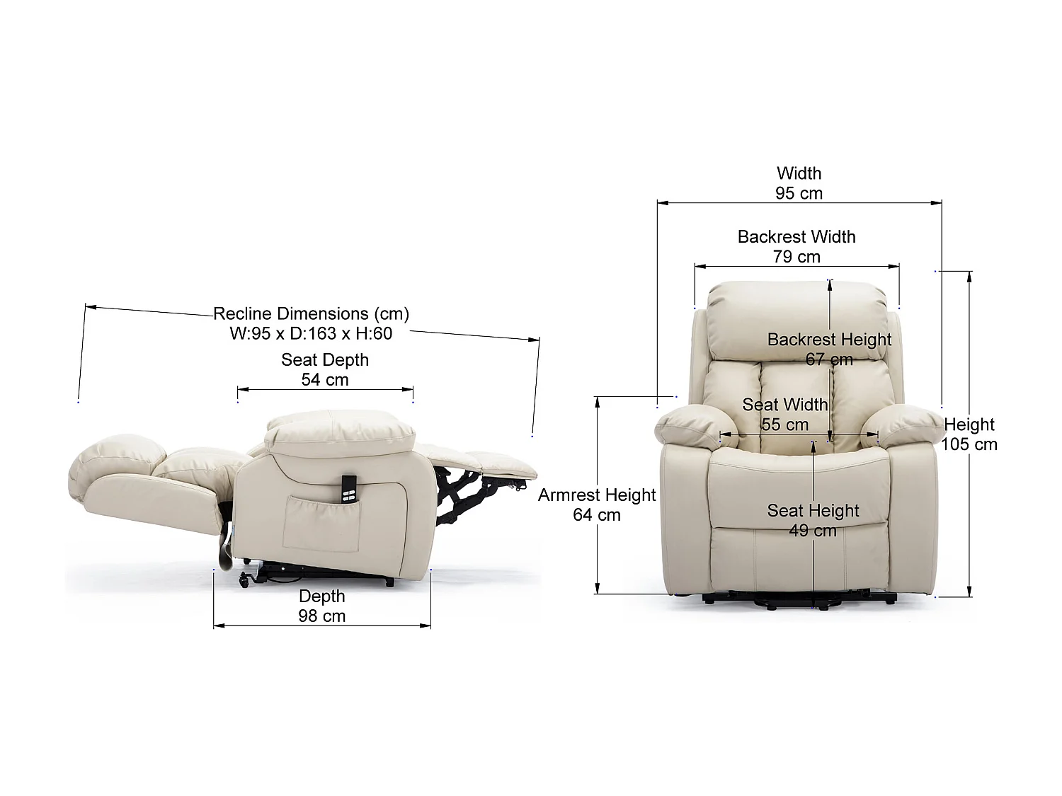 Chester Dual Motor Rise Recliner Heat and Massage Bonded Leather Chair