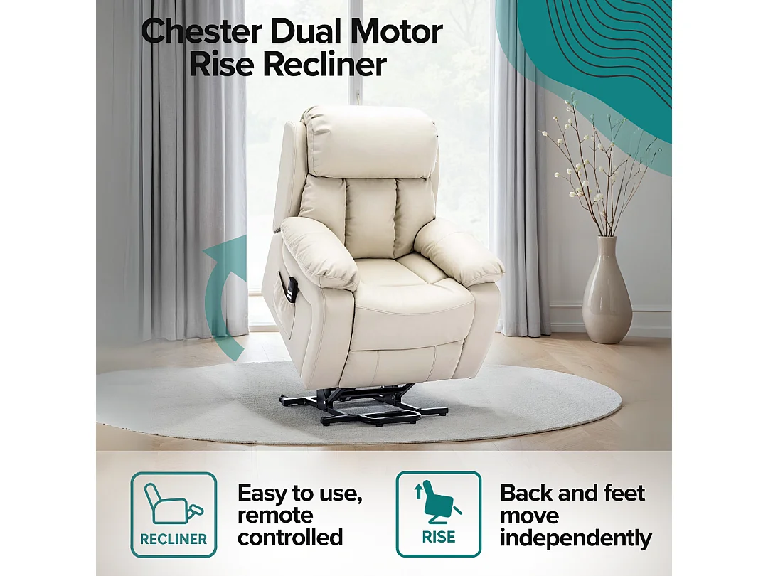 Chester Dual Motor Rise Recliner Heat and Massage Bonded Leather Chair