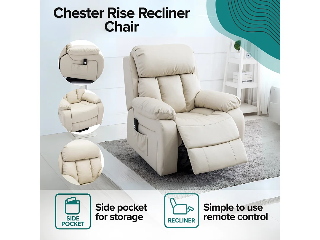 Chester Dual Motor Rise Recliner Heat and Massage Bonded Leather Chair