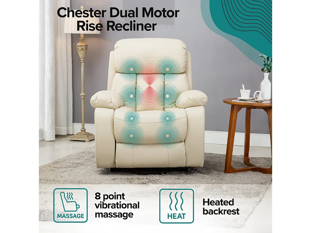 Chester Dual Motor Rise Recliner Heat and Massage Bonded Leather Chair